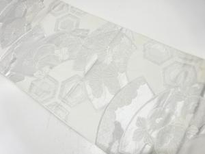 アンティーク　地紙に笠松・万寿菊模様織り出し袋帯（材料）